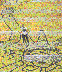 Keith Haring and his banner